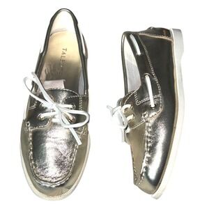 Talbots Finley Metallic Nappa Gold Leather Boat Shoes sz 8 M Excellent !